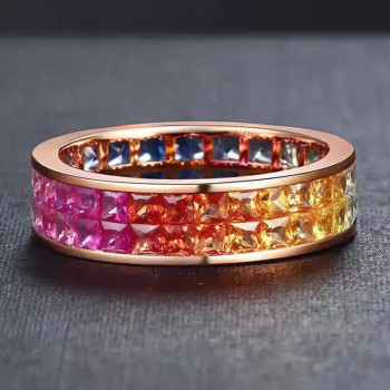 5ctw Princess Cut Rainbow Sapphire Eternity Wedding Ring