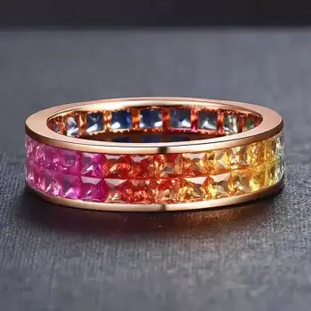 5ctw Princess Cut Rainbow Sapphire Eternity Wedding Ring