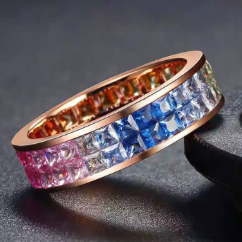 5ctw Princess Cut Rainbow Sapphire Eternity Wedding Ring
