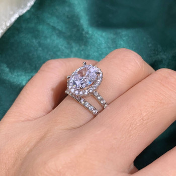 3ct Oval Cut White Sapphire 2pcs Bridal Set