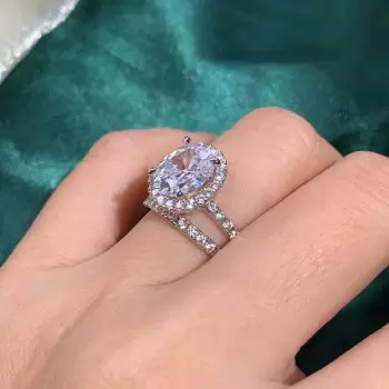 3ct Oval Cut White Sapphire 2pcs Bridal Set