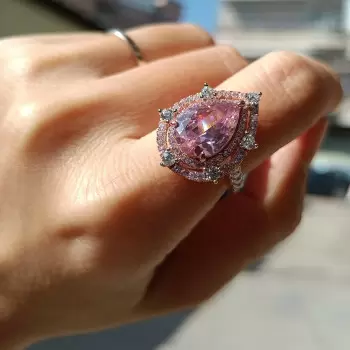 3ct Pear Cut Pink Sapphire Vintage Halo Engagement Ring