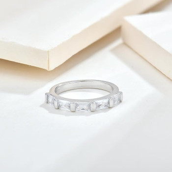 3ctw Emerald Cut White Sapphire Dainty Eternity Band