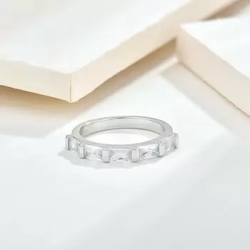 3ctw Emerald Cut White Sapphire Dainty Eternity Band