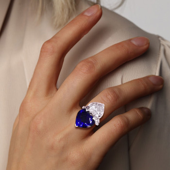 9.6ctw  Heart Cut Twin Stone Two Souls Together Ring