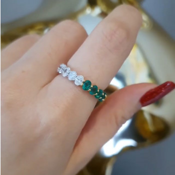 Oval Cut Emerald & White Sapphire Eternity Ring