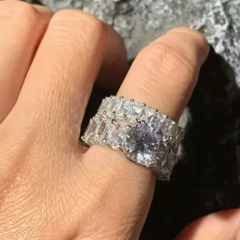 5ct Round Cut White Sapphire 2pcs Bridal Set
