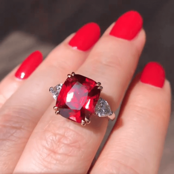 4.5ct Three-Stone Cushion Cut Ruby Engagement Ring