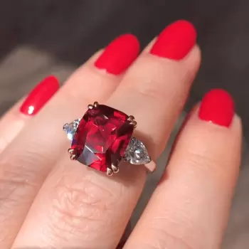 4.5ct Three-Stone Cushion Cut Ruby Engagement Ring