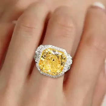 5.6ct Princess Cut Yellow Sapphire Halo Engagement Ring