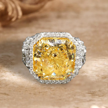 5.6ct Princess Cut Yellow Sapphire Halo Engagement Ring