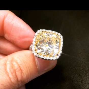 5.6ct Cushion Cut Yellow Sapphire Halo Engagement Ring
