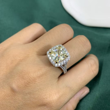 5.6ct Cushion Cut Yellow Sapphire Halo Engagement Ring