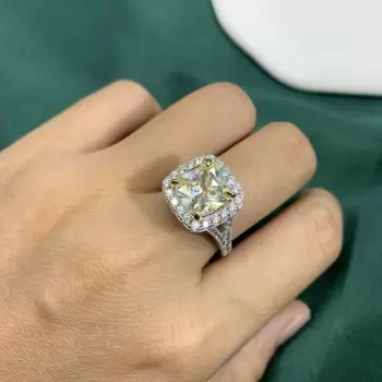 5.6ct Cushion Cut Yellow Sapphire Halo Engagement Ring