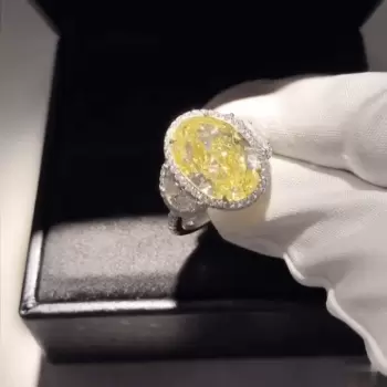 4.5ct Three-stone Oval Cut Yellow Sapphire Halo Ring