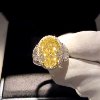 4.5ct Three-stone Oval Cut Yellow Sapphire Halo Ring
