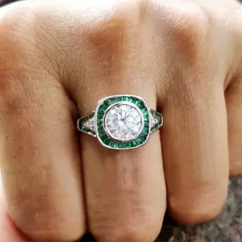 2ct Round Cut Halo Emerald Vintage Engagement Ring