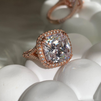 9.5ct Cushion Cut White Sapphire Halo Paved Engagement Ring