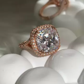 9.5ct Cushion Cut White Sapphire Halo Paved Engagement Ring