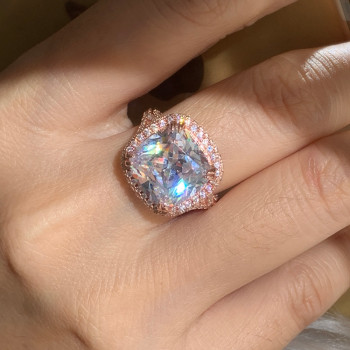 9.5ct Cushion Cut White Sapphire Halo Paved Engagement Ring