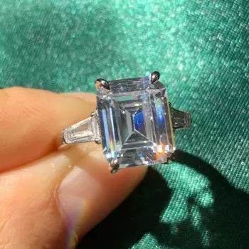 4ct Emerald Cut White Sapphire Three Stone Engagement Ring
