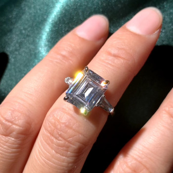 4ct Emerald Cut White Sapphire Three Stone Engagement Ring
