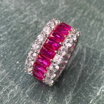 7.8ctw Radiant Cut Fuchsia Sapphire Eternity Band