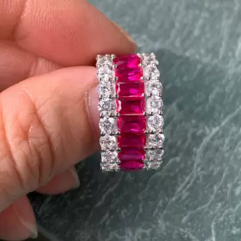7.8ctw Radiant Cut Fuchsia Sapphire Eternity Band