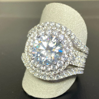 3.8ct Round Cut White Sapphire Three-piece Wedding Ring Set