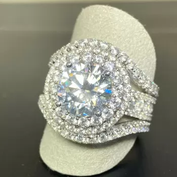 3.8ct Round Cut White Sapphire Three-piece Wedding Ring Set