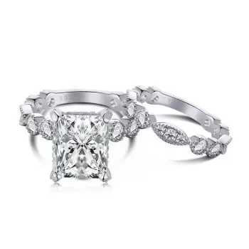 2.5ct Radiant Cut White Sapphire 2pcs Bridal Set