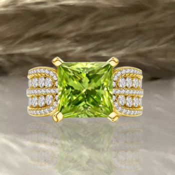 4ct Princess Cut Peridot Engagement Ring