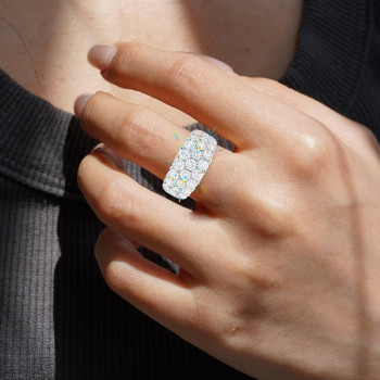 Round Cut Triple Row Half Wedding Band