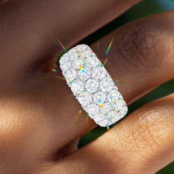 Round Cut Triple Row Half Wedding Band