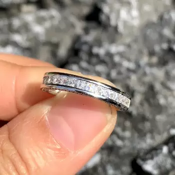 Princess Cut White Sapphire Dainty Wedding Band