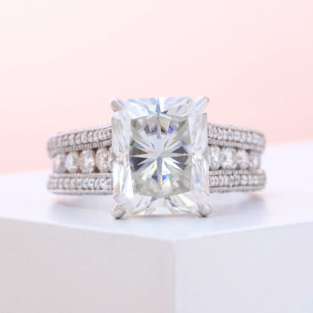 3.5ct Radiant Cut White Sapphire Engagement Ring