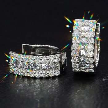 7ctw Asscher Cut Triple Row White Sapphire Huggie Hoop Earrings