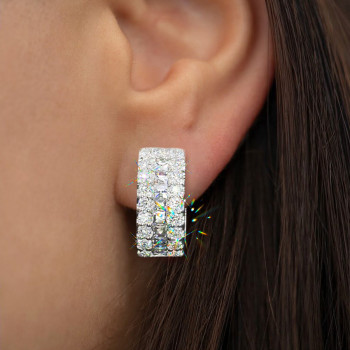 7ctw Asscher Cut Triple Row White Sapphire Huggie Hoop Earrings