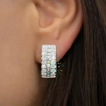7ctw Asscher Cut Triple Row White Sapphire Huggie Hoop Earrings