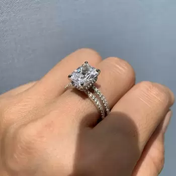 4ct Emerald Cut White Sapphire Double Band Engagement Ring