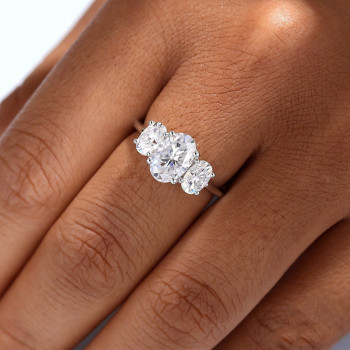 3.25CTW Oval Cut White Sapphire Three Stone Engagement Ring