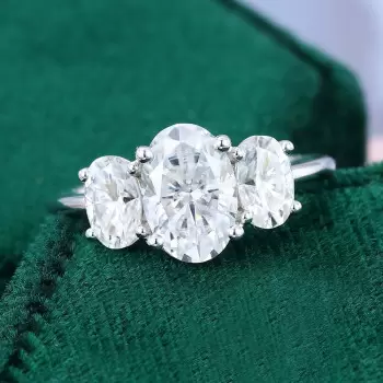3.25CTW Oval Cut White Sapphire Three Stone Engagement Ring