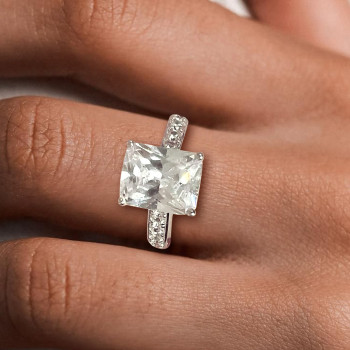 3.15ct Radiant Cut White Sapphire Engagement Ring
