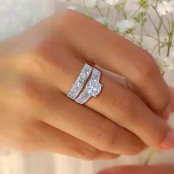 Round Cut White Sapphire 2pcs Bridal Set