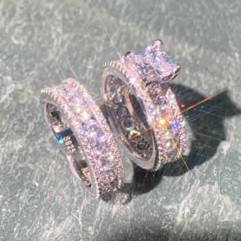 3ct Princess Cut White Sapphire Wedding Ring Set