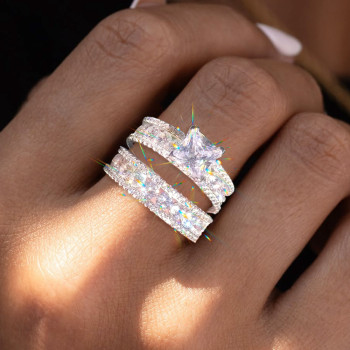 3ct Princess Cut White Sapphire Wedding Ring Set
