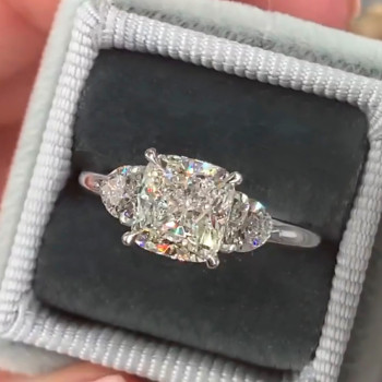 3ct Three-stone Cushion Cut White Sapphire Engagement Ring