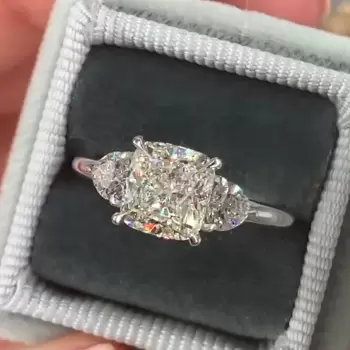 3ct Three-stone Cushion Cut White Sapphire Engagement Ring