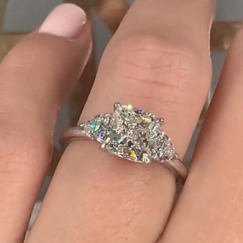 3ct Three-stone Cushion Cut White Sapphire Engagement Ring