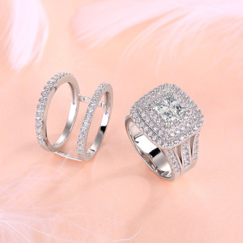 6.8ct Princess Cut White Sapphire 2pcs Bridal Set